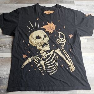 Seventh ink Mapled Large Black tshirt Skeleton with leaf Haunted Collection